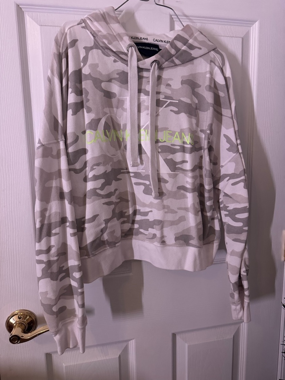Calvin Klein Jeans Beige Camo Hoodie with Neon Logo
